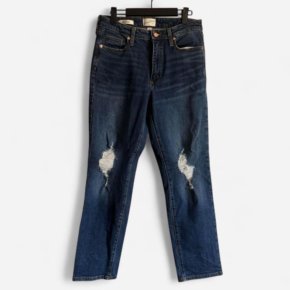 High rise slim straight blue denim jeans